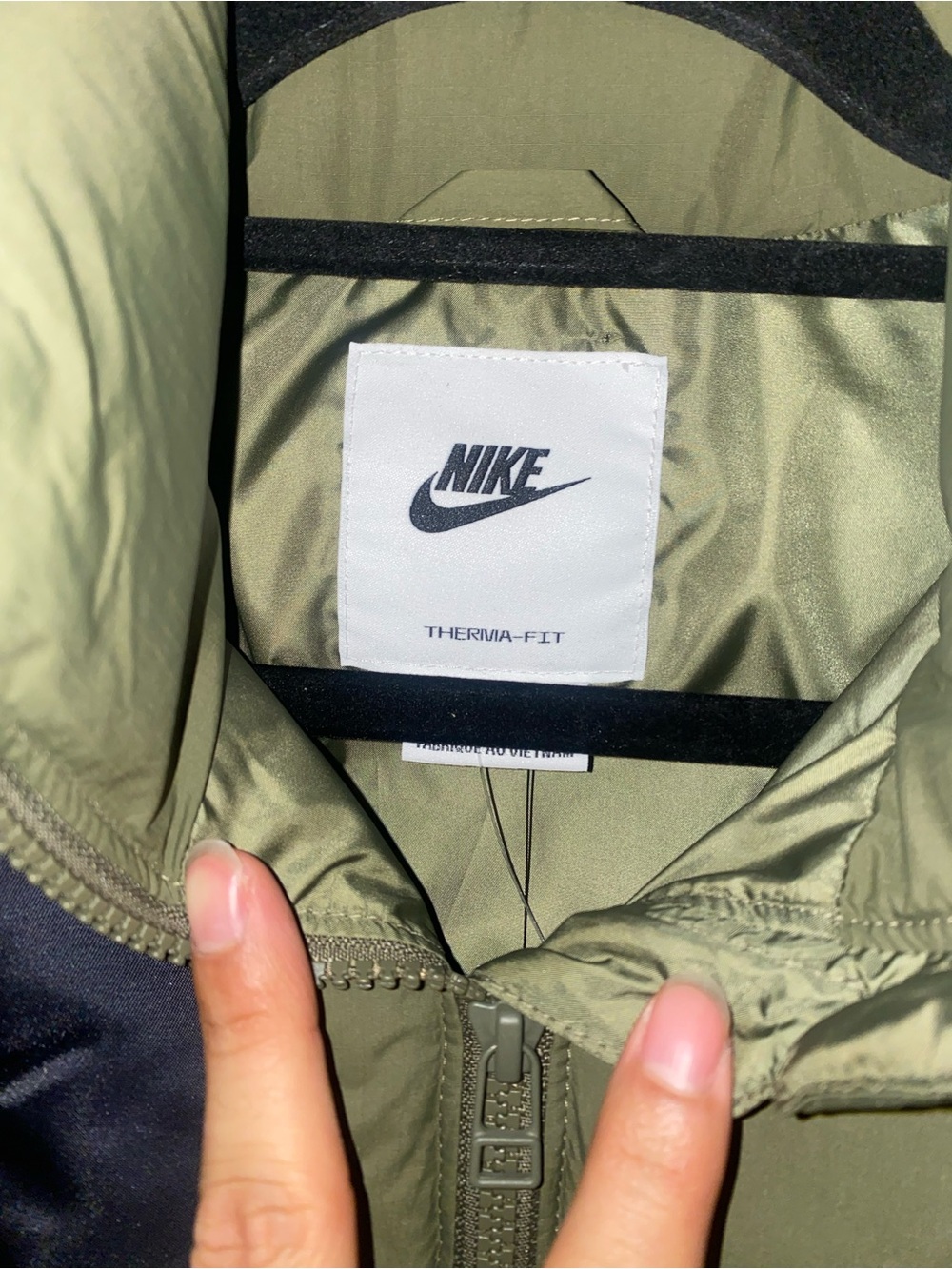 Nike Women's Sportswear Swoosh Series Oversized Down Vest - Olive/Black - Picture 6 of 11